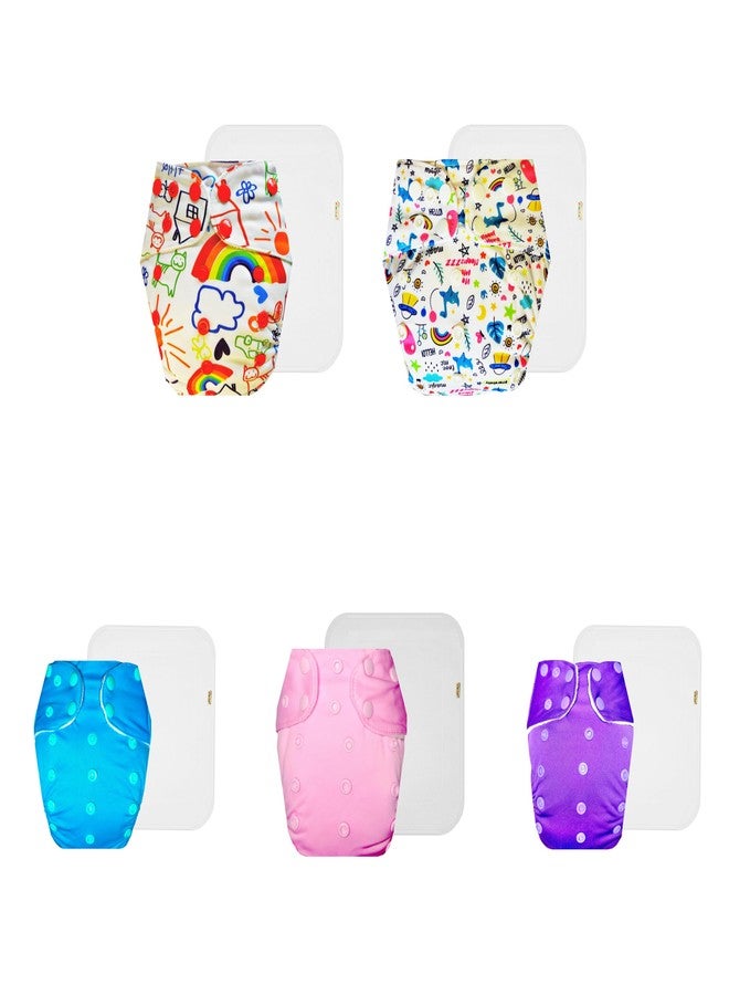 Dumbledo Premium Cloth Diaper with Cotton Insert (Pack of 5) | Snug Fit | Breathable | Travel Friendly | Designed by Moms | 3 Months - 3 Years | Unisex Baby - Image 1