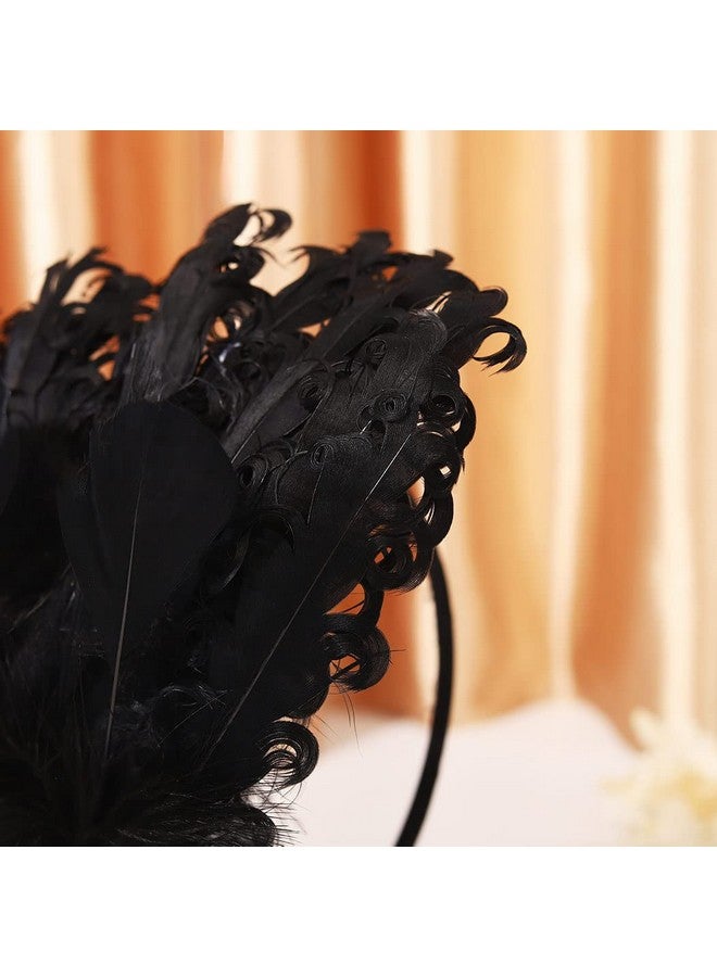 GENBREE Enbree 1920S Flapper Headband Gatsby Headpiece Feather Hair Hoop Feather Headwear Cocktail Party Hair Accessories For Women And Girls (Black)  - Image 4