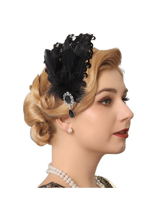 GENBREE Enbree 1920S Flapper Headband Gatsby Headpiece Feather Hair Hoop Feather Headwear Cocktail Party Hair Accessories For Women And Girls (Black)  - Image 3
