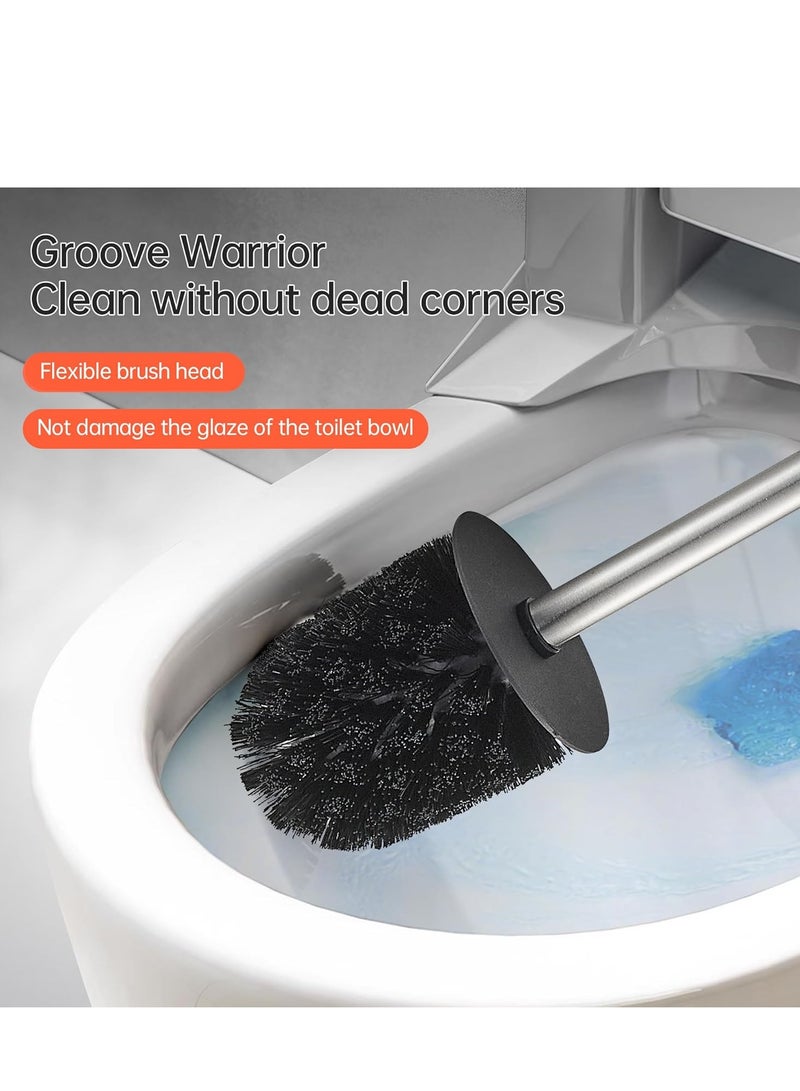 Toilet Brush with Holder Set Stainless Steel 304 Toilet Cleaning Brush for Bathroom Round Floor Standing Toilet Bowl Brush (Black) - Image 3