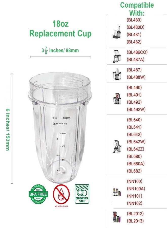 Blendin 18 Ounce Small Cup Jar with Sip N Seal Lids - Replacement Cup Compatible with Nutri Ninja Auto-iQ 1000w Series and Duo Blenders - Premium Blender Cups Replacement (2 Pack) - Image 4