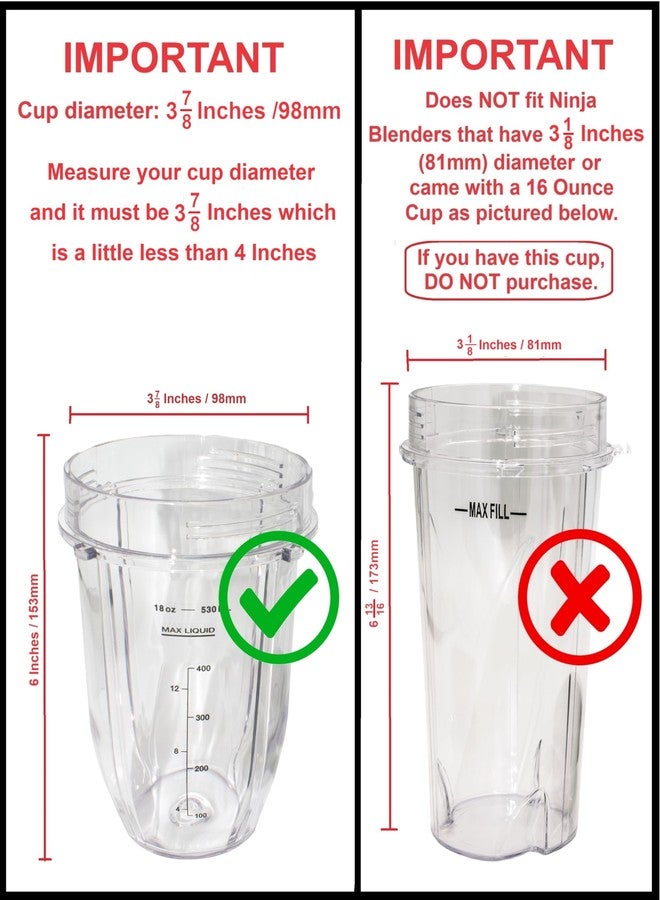 Blendin 18 Ounce Small Cup Jar with Sip N Seal Lids - Replacement Cup Compatible with Nutri Ninja Auto-iQ 1000w Series and Duo Blenders - Premium Blender Cups Replacement (2 Pack) - Image 3