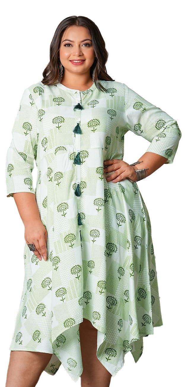 Yash Gallery Women's Floral Printed Front Slit Asymmetrical Dress (White, XXL) - Image 1