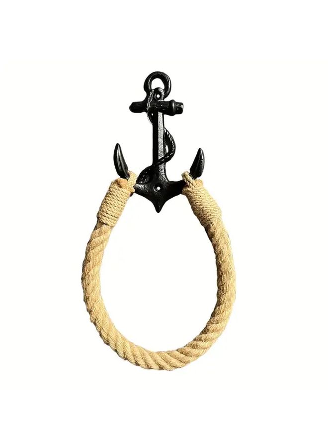 Black Moor Hook Yellow Jute Rope Toilet Paper Holder Wall Mounted Towel Ring Nautical Bathroom Accessory Easy Install Durable - Image 2