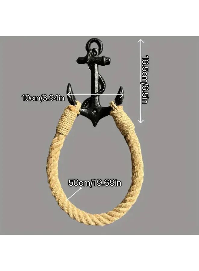 Black Moor Hook Yellow Jute Rope Toilet Paper Holder Wall Mounted Towel Ring Nautical Bathroom Accessory Easy Install Durable - Image 3