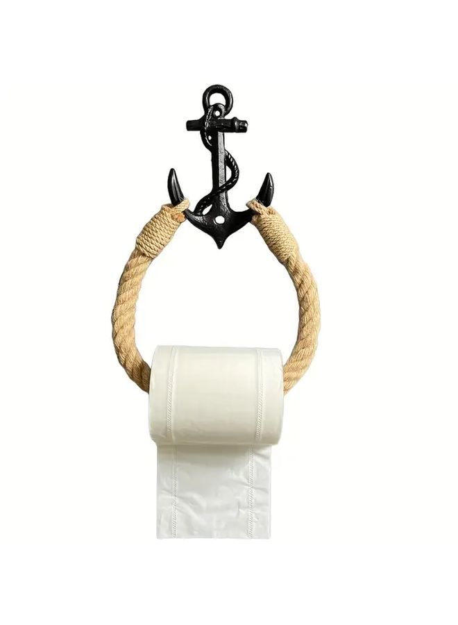 Black Moor Hook Yellow Jute Rope Toilet Paper Holder Wall Mounted Towel Ring Nautical Bathroom Accessory Easy Install Durable - Image 1