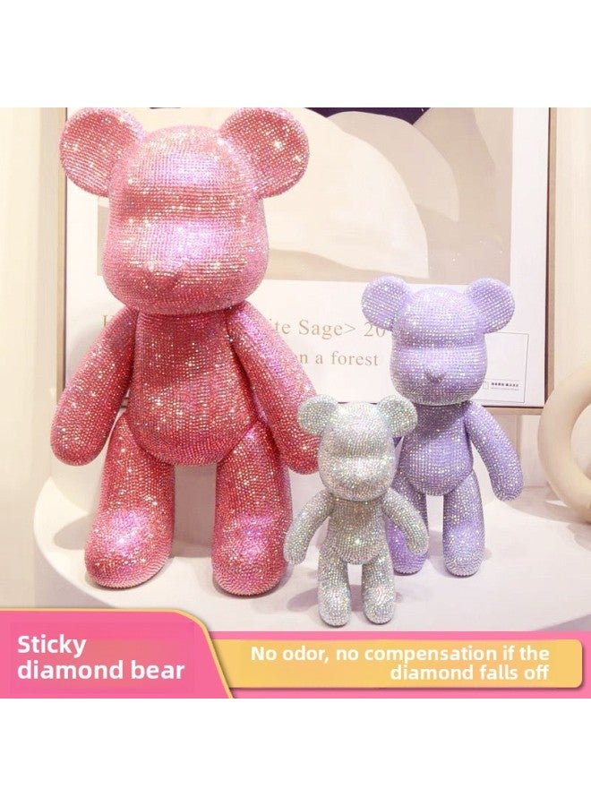 Sticker Drill Bear Handmade Sticker Drill Bear 23 Material Bag Ornaments Diamond Hand Bear Sticker Drill Doll-Color:Jelly Purple + Bear Diy Material Pack-Height:23cm
