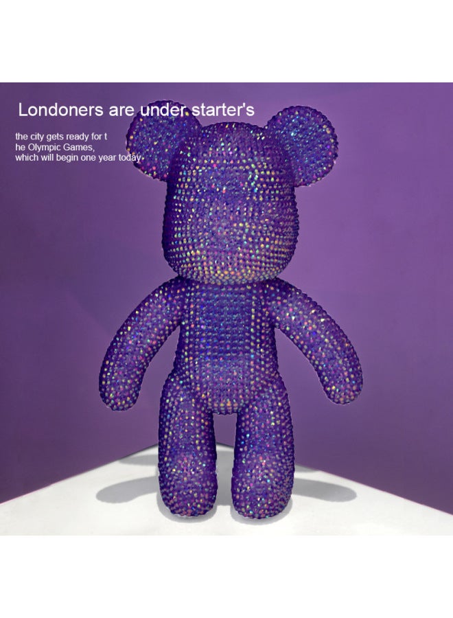 Sticker Drill Bear Handmade Sticker Drill Bear 23 Material Bag Ornaments Diamond Hand Bear Sticker Drill Doll-Color:Jelly Purple + Bear Diy Material Pack-Height:23cm
