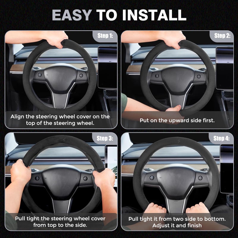 FLORICH Car Steering Wheel Cover Winter, Microfiber Suede Steering Wheel Covers with Anti-Slip Lining, Breathable Elastic Car Steering Wheel Protector Soft, Universal Standard Size 14-15 inch - Image 5