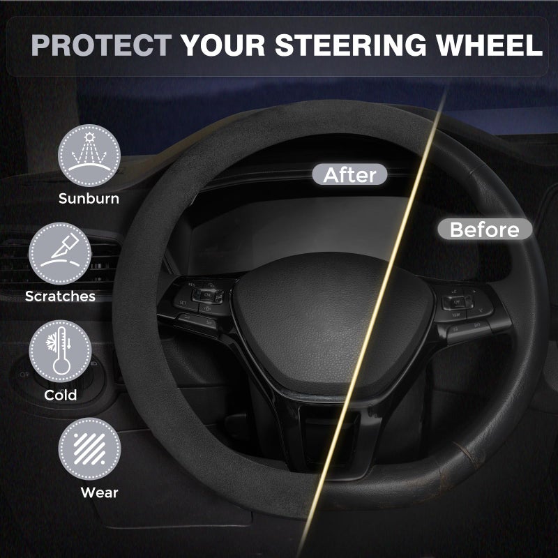 FLORICH Car Steering Wheel Cover Winter, Microfiber Suede Steering Wheel Covers with Anti-Slip Lining, Breathable Elastic Car Steering Wheel Protector Soft, Universal Standard Size 14-15 inch - Image 4