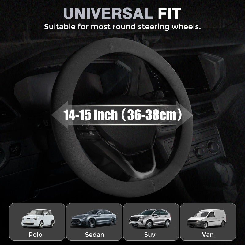 FLORICH Car Steering Wheel Cover Winter, Microfiber Suede Steering Wheel Covers with Anti-Slip Lining, Breathable Elastic Car Steering Wheel Protector Soft, Universal Standard Size 14-15 inch - Image 3
