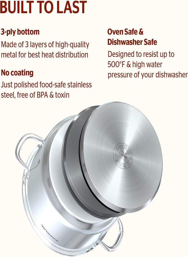 SUNHOUSE Stainless Steel Stock Pot - 7 Quart Heavy-Duty Induction Cooking Pot with Visible Lid for Pasta, Soup, Spaghetti - Nonstick Thick-Bottom Deep Stockpot for Canning, Boiling, and Simmering - Image 3