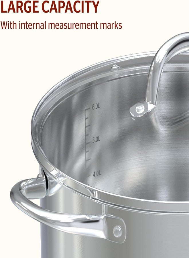 SUNHOUSE Stainless Steel Stock Pot - 7 Quart Heavy-Duty Induction Cooking Pot with Visible Lid for Pasta, Soup, Spaghetti - Nonstick Thick-Bottom Deep Stockpot for Canning, Boiling, and Simmering - Image 5