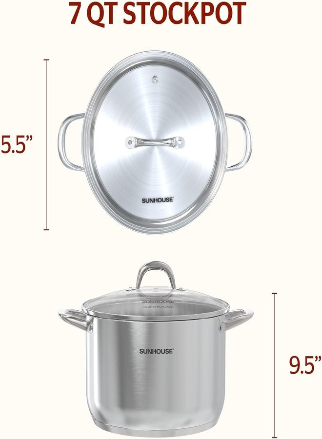 SUNHOUSE Stainless Steel Stock Pot - 7 Quart Heavy-Duty Induction Cooking Pot with Visible Lid for Pasta, Soup, Spaghetti - Nonstick Thick-Bottom Deep Stockpot for Canning, Boiling, and Simmering - Image 2