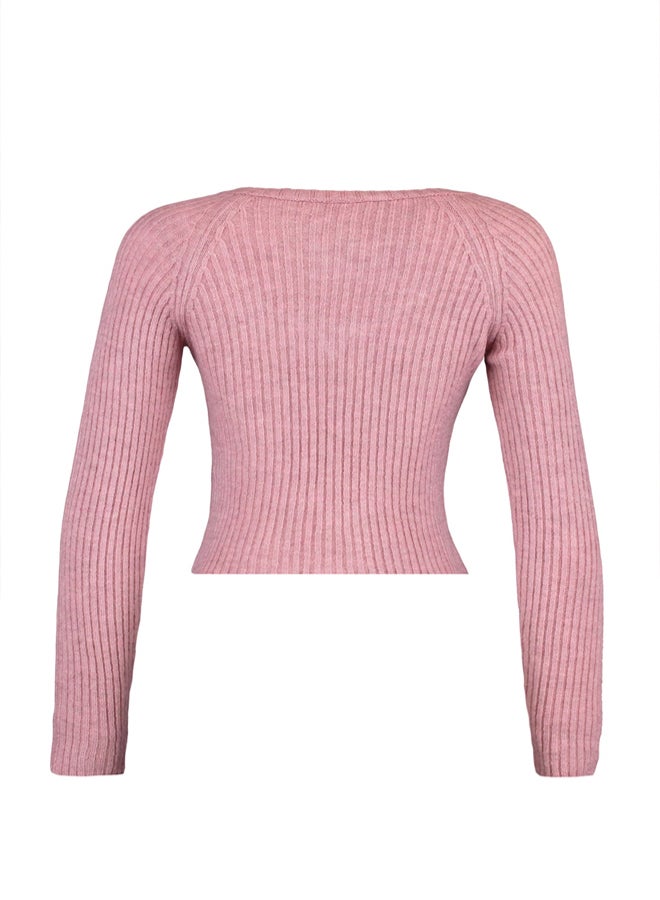 trendyol Pale Pink Crop Soft Textured Basic Knitwear Sweater - Image 5