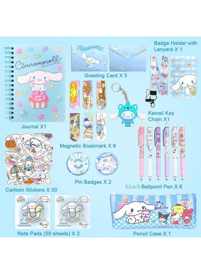 HASTHIP HASTHIP® Kawaii Cinnamoroll School Supplies Set, Kawaii Stationeries Supplies Set with Notebook, Pencil Pouch, Click Pens, Assorted Cinnamoroll Cartooon Stickers, Girls School Gift Set  - Image 2