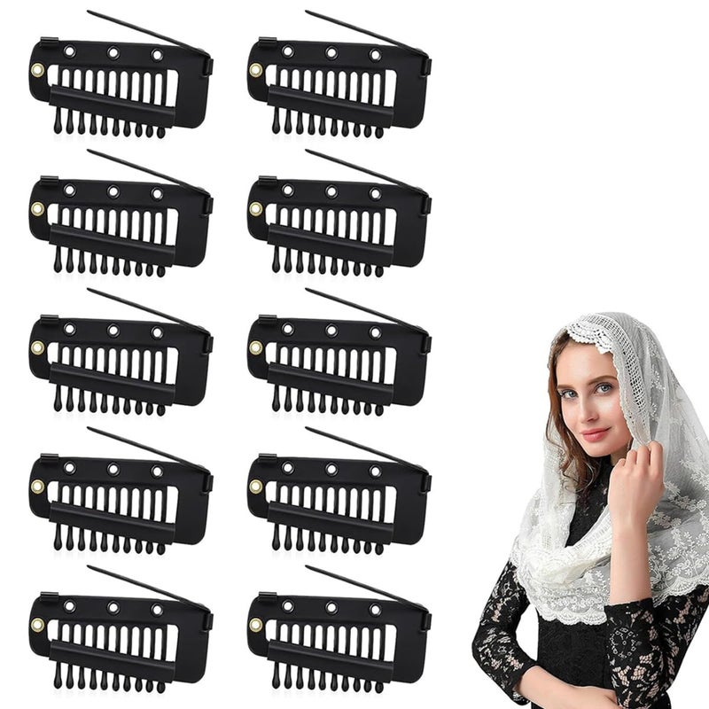 M'AYCREATE MAYCREATE® 10Pcs Chunni Clips with Safety Pins, Snap-on Dupatta Pin Hijab Pins Stainless Steel Wig Clips for Headscarf or Hair Extensions - Black - Image 1
