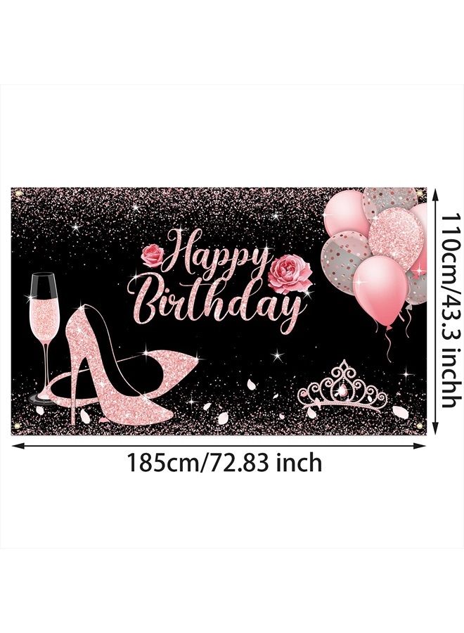 Sumind خلفية عيد ميلاد سعيدة قماش لامع وردي خلفية لافتة عيد ميلاد بالونات كعب عالٍ كأس نبيذ خلفية تصوير زينة حفلات عيد الميلاد للنساء والفتيات مستلزمات عيد الميلاد، 6 × 3.6 قدم - Image 2