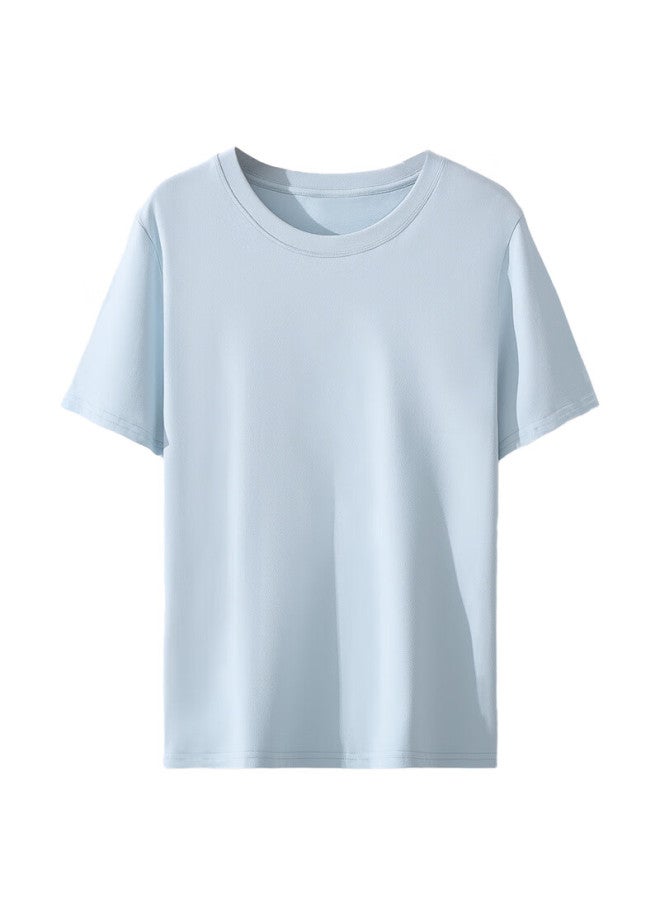 Yiershuang Women's Summer Thin Cotton Short Sleeve T-shirt Sleepwear Simple Solid Color Versatile Breathable Top