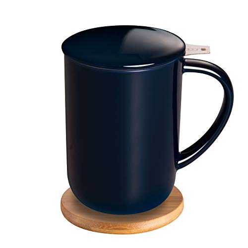 CEEFU Porcelain Tea Mug with Infuser and Lid, Teaware with Filter and Coaster, Loose Leaf Tea Cup Steeper Maker, 16 OZ for Tea/Coffee/Milk/Women/Office/Home/Gift (Navy Blue) - Image 1