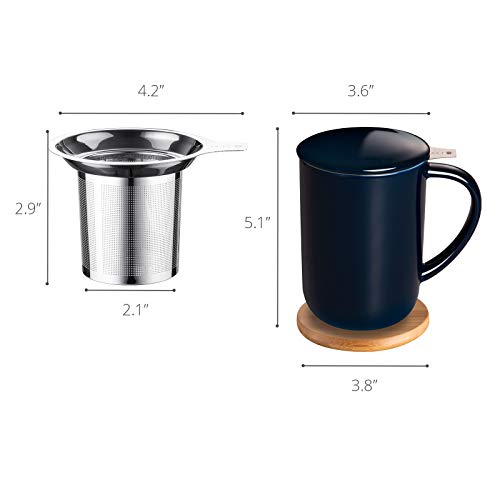 CEEFU Porcelain Tea Mug with Infuser and Lid, Teaware with Filter and Coaster, Loose Leaf Tea Cup Steeper Maker, 16 OZ for Tea/Coffee/Milk/Women/Office/Home/Gift (Navy Blue) - Image 2