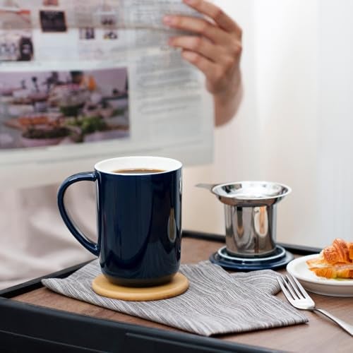 CEEFU Porcelain Tea Mug with Infuser and Lid, Teaware with Filter and Coaster, Loose Leaf Tea Cup Steeper Maker, 16 OZ for Tea/Coffee/Milk/Women/Office/Home/Gift (Navy Blue) - Image 5