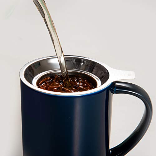CEEFU Porcelain Tea Mug with Infuser and Lid, Teaware with Filter and Coaster, Loose Leaf Tea Cup Steeper Maker, 16 OZ for Tea/Coffee/Milk/Women/Office/Home/Gift (Navy Blue) - Image 3
