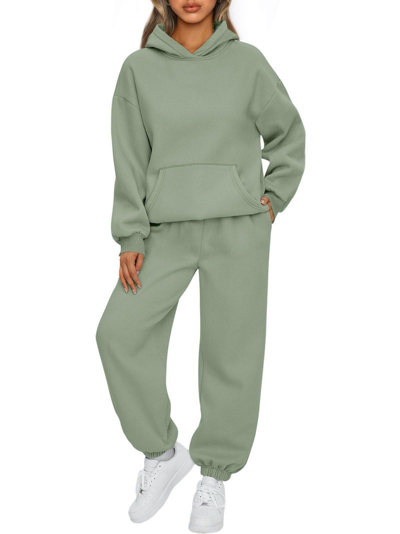 2023 Autumn Winter Womens Hoodie and Pants Set Green