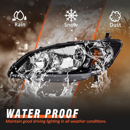 AXLAHA for 2004 2005 Honda Civic Headlights Assembly Compatible with 04 05 Honda Civic 2/4dr with Black Housing Amber Reflector Replacement Driver & Passenger Side - Image 5