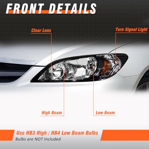 AXLAHA for 2004 2005 Honda Civic Headlights Assembly Compatible with 04 05 Honda Civic 2/4dr with Black Housing Amber Reflector Replacement Driver & Passenger Side - Image 3