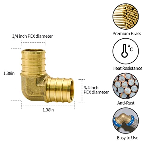 Ruby Q 30pcs 3/4" PEX Fittings, Elbow TEE Straight Couplings Set, PEX Brass Crimp Fitting Combo with Tees, Elbows, Straights - Image 2