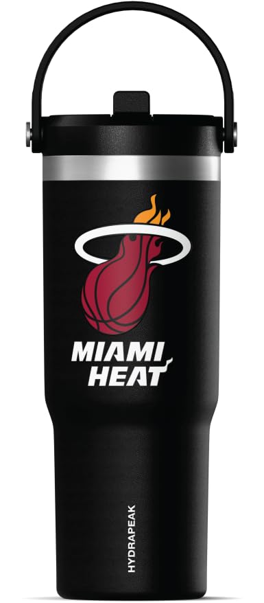 Hydrapeak x NBA Officially Licensed Miami Heat 32oz Nomad Stainless Steel Tumbler with Handle and Straw Lid, Leakproof Water Bottle in Limited Edition Collector's Gift Box - Image 2