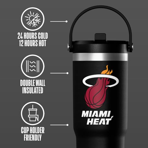 Hydrapeak x NBA Officially Licensed Miami Heat 32oz Nomad Stainless Steel Tumbler with Handle and Straw Lid, Leakproof Water Bottle in Limited Edition Collector's Gift Box - Image 5