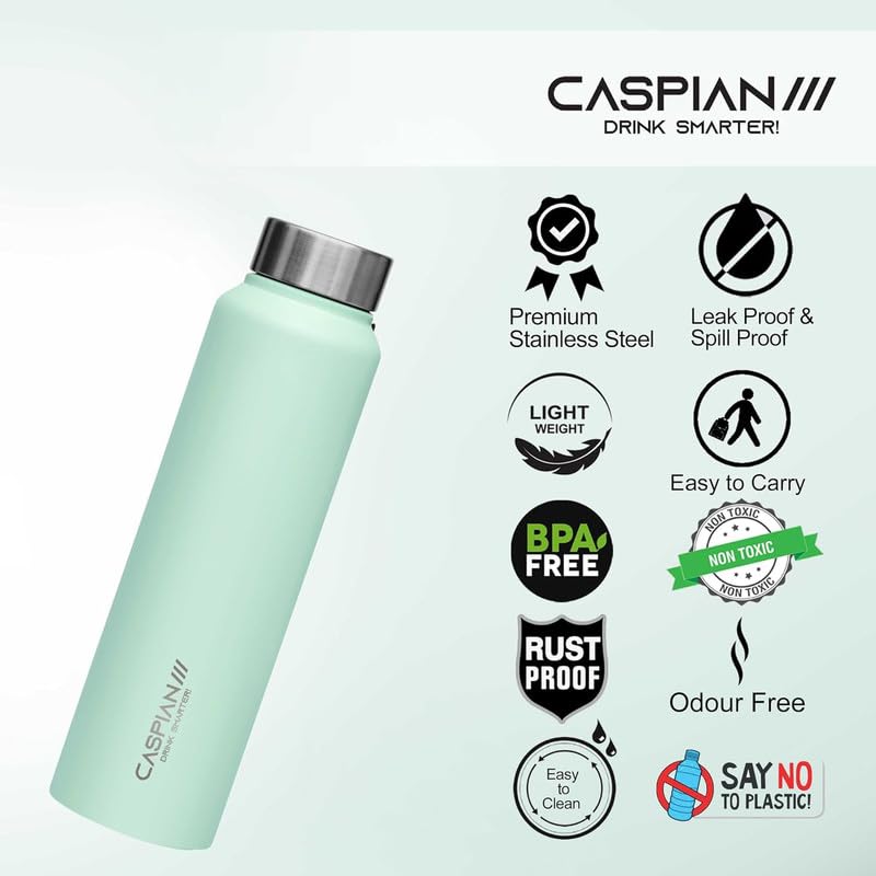 CASPIAN /// Astra Stainless Steel Water Bottle (Purple L Green & Pink, 1 Litre, Set of 3)| Leak Proof Thunder for Fridge Home Office Travel School Kids Boys Girls Adults Sports Gym Yoga - Image 3