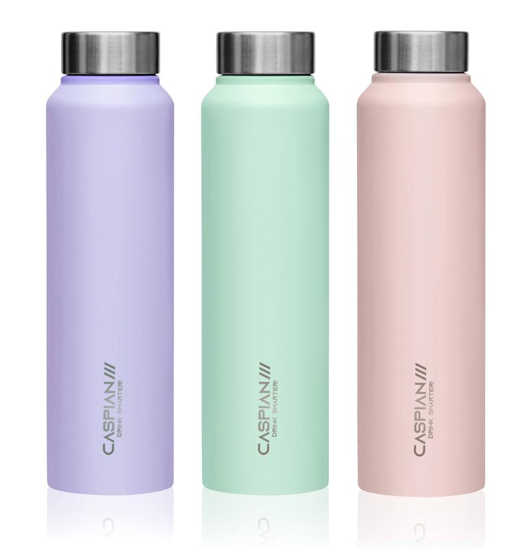 CASPIAN /// Astra Stainless Steel Water Bottle (Purple L Green & Pink, 1 Litre, Set of 3)| Leak Proof Thunder for Fridge Home Office Travel School Kids Boys Girls Adults Sports Gym Yoga - Image 1
