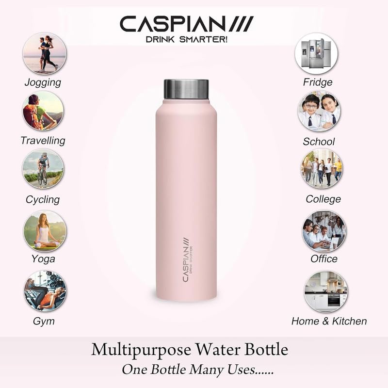 CASPIAN /// Astra Stainless Steel Water Bottle (Purple L Green & Pink, 1 Litre, Set of 3)| Leak Proof Thunder for Fridge Home Office Travel School Kids Boys Girls Adults Sports Gym Yoga - Image 4