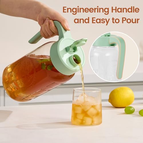 Spreccio Mason Jar Pitcher with Tea Filter Airtight Leakproof Glass Pitcher with Lid 64 oz Sun Tea Glass Jar for Outside Perfect for Sun Tea Lemonade and iced Tea - Image 3