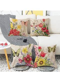 Generic أغطية وسائد رمي زهرية بالفراشة لربيع - عبوة 4 قطع من ك cases cushions القماش الناعم المربع للكنبة وزينة خارجية (18x18 بوصة)  - Image 5