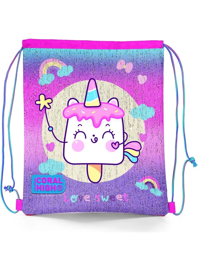 CORAL HIGH Kids Colorful Batik Unicorn Ice Cream Patterned Drawstring Backpack 22685