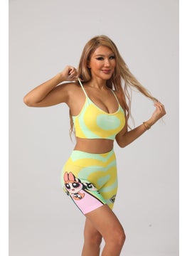Seamless Peach Heart Yoga Shorts Set for Women Yellow Love Printed Little Policewoman