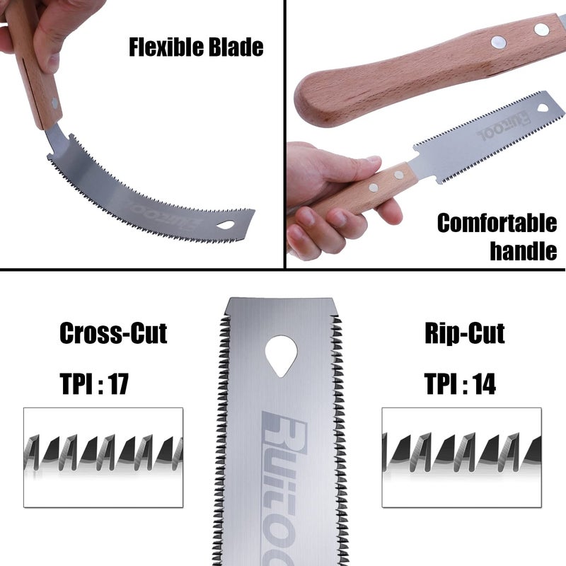 RUITOOL Japanese Hand Saw 6 Inch Double Edge Sided Pull Saw Ryoba SK5 Flexible Blade 14/17 TPI Flush Cut Beech Handle Wood Saw for Woodworking Tools - Image 2