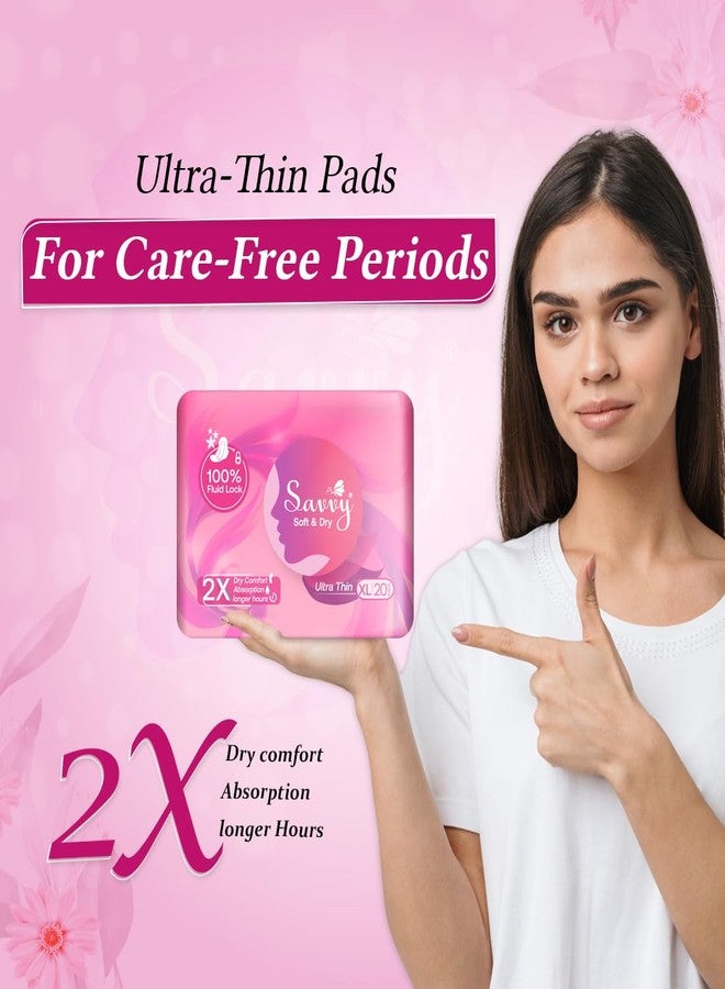 Savvy Ultra Thin Sanitary Napkins Pads For Women, XL Size Regular to Heavy Flow Advanced Leaklock Protection, Wider Wings Super Absorption - (40 Pads) 280mm - Image 2