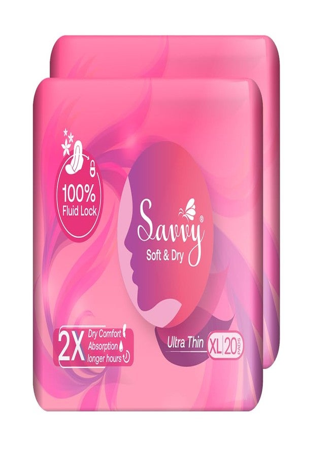 Savvy Ultra Thin Sanitary Napkins Pads For Women, XL Size Regular to Heavy Flow Advanced Leaklock Protection, Wider Wings Super Absorption - (40 Pads) 280mm - Image 1