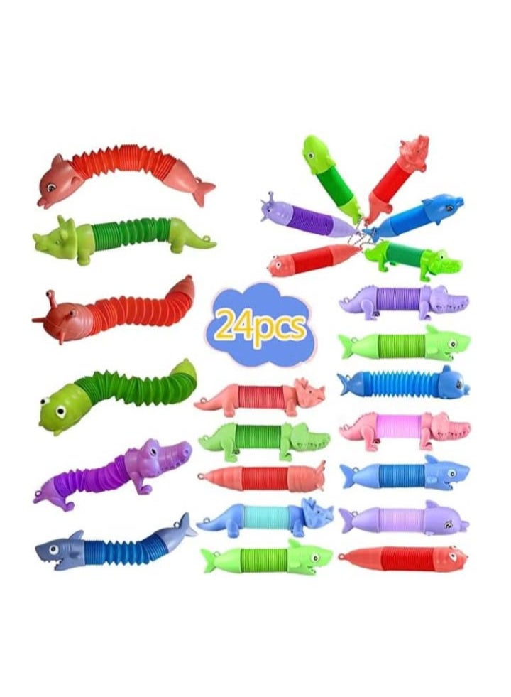 Pop Tubes Fidget Toys 24 Pcs,Party Favors Supplies Birthday Gifts for Kids Adults,Easter Basket Goodie Bags Stuffers,Sensory Toys for Anxiety ADHD Stress Relief,Treasure Box Toys Classroom Prizes - Image 1