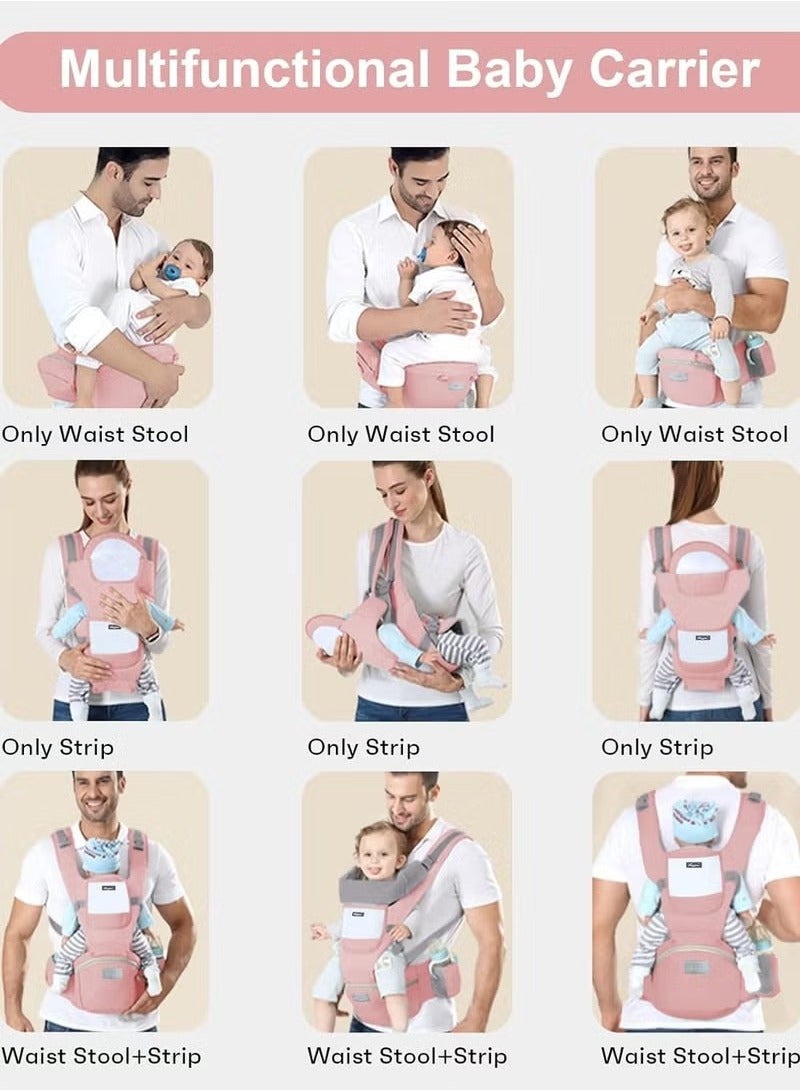 Baby Carrier with Hip Seat, Ergonomic M Position 6in1 Baby Carrier Newborn to Toddler,Head Support and Breathable Mesh Newborn Carrier,Adjustable Baby Holder Carrier for DadMom-Pink - Image 3