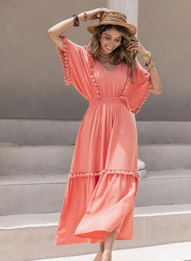 Take Two Take Two Tassel Detail V Neck A-Line Midi Dress