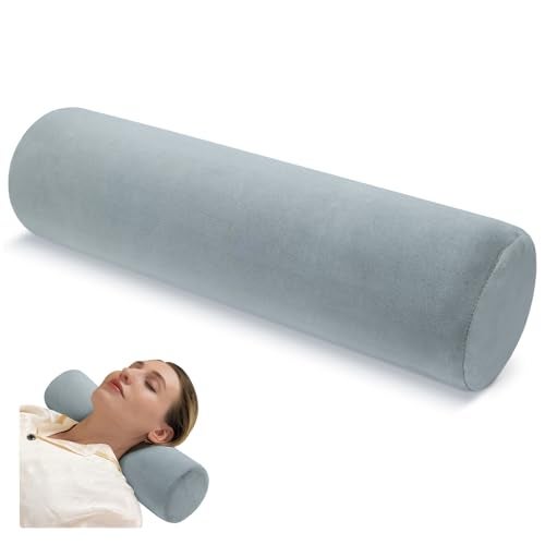 urnexttour Cervical Neck Pillow Roll Memory Foam Support Round Pillows for Pain Relief Sleeping, Bed, Legs, Back and Yoga Grey 17 x 4.5 Inches, US - Image 1