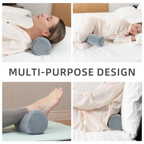 urnexttour Cervical Neck Pillow Roll Memory Foam Support Round Pillows for Pain Relief Sleeping, Bed, Legs, Back and Yoga Grey 17 x 4.5 Inches, US - Image 5