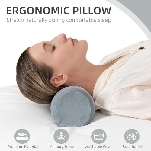 urnexttour Cervical Neck Pillow Roll Memory Foam Support Round Pillows for Pain Relief Sleeping, Bed, Legs, Back and Yoga Grey 17 x 4.5 Inches, US - Image 2