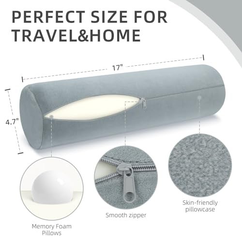 urnexttour Cervical Neck Pillow Roll Memory Foam Support Round Pillows for Pain Relief Sleeping, Bed, Legs, Back and Yoga Grey 17 x 4.5 Inches, US - Image 3